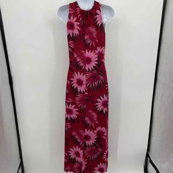 Spenser Jeremy Red & Pink Flower 100% Silk Maxi Dress Size 8 - Picture 2 of 3